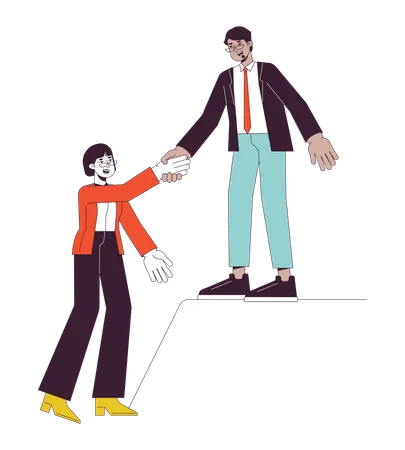 Office worker holding hand out colleague  Illustration