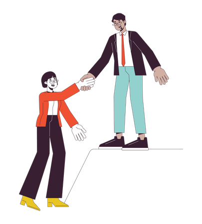 Office worker holding hand out colleague  Illustration