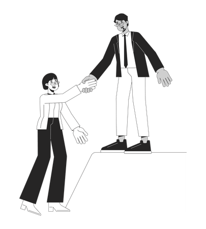 Office worker holds hand out colleague  Illustration