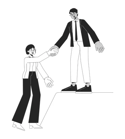 Office worker holds hand out colleague  Illustration