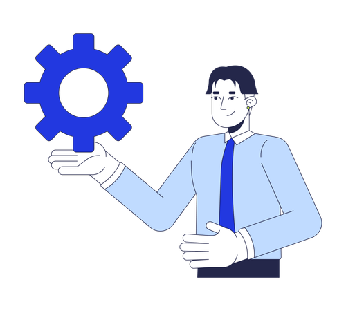 Office worker korean man holding cog gear  Illustration