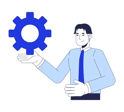 Office worker korean man holding cog gear  Illustration