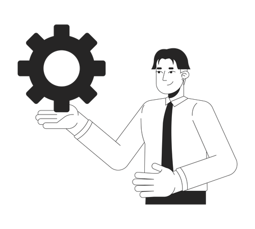 Office worker korean man holding cog gear  Illustration