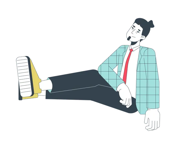 Office Worker Sitting High Power Pose 2 D Linear Cartoon Character Wrinkles Eye Formalwear Employee Isolated Line Vector Person White Background Caucasian Businessman Color Flat Spot Illustration Illustration
