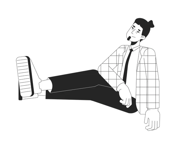 Office Worker Sitting High Power Pose Black And White 2 D Line Cartoon Character Wrinkles Eye Formalwear Employee Isolated Vector Outline Person Adult Businessman Monochromatic Flat Spot Illustration Illustration