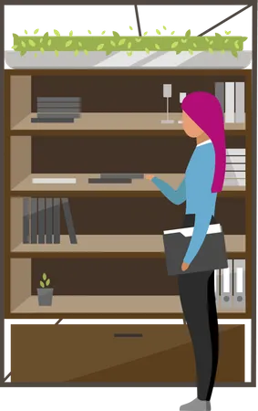 Office worker standing near cabinet  Illustration