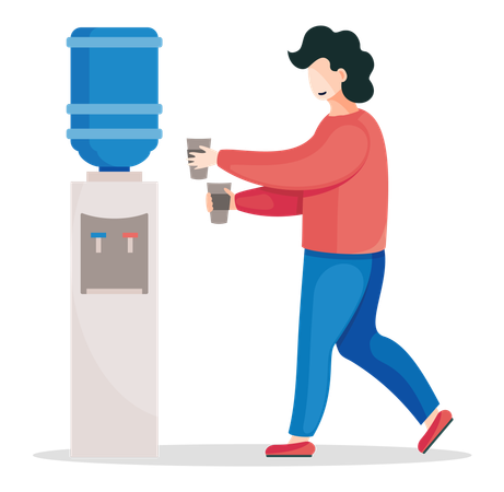 Office worker standing near water dispenser  Illustration