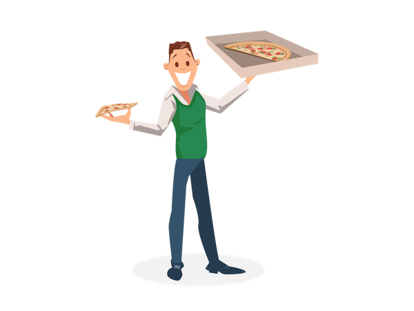 Office Worker Standing with Carton Pizza Box in his hand  Illustration