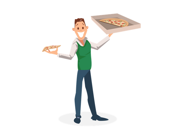 Office Worker Standing with Carton Pizza Box in his hand  Illustration