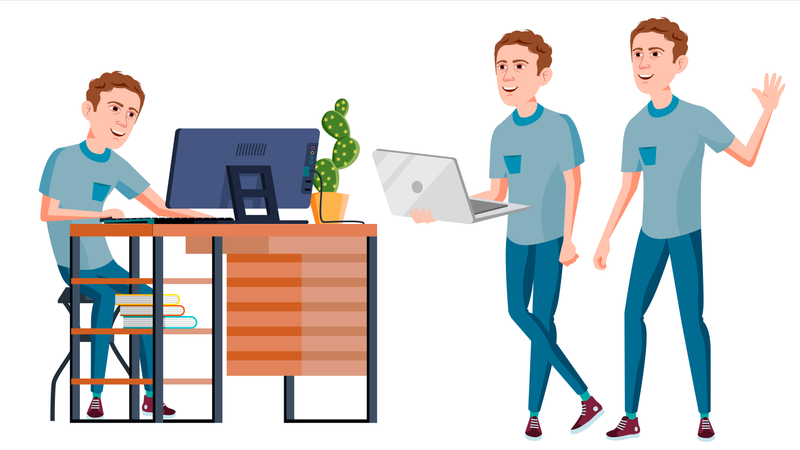 Office Worker Vector With Face Emotions And Various Gestures  Illustration