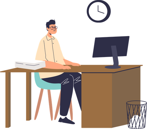 Office worker with a large amount of work Illustration
