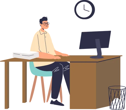 Office worker with a large amount of work Illustration