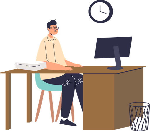 Office worker with a large amount of work  Illustration