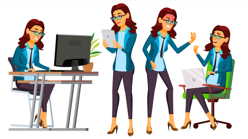 Office Worker With Different Working Gesture  Illustration