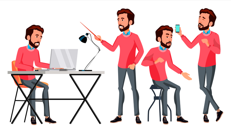 Office Worker With Working Gesture Illustration