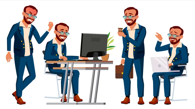Office Worker Working Gestures  Illustration