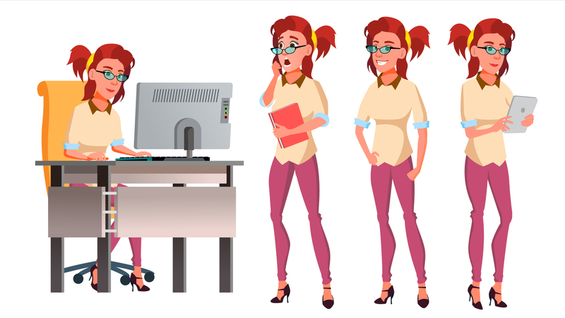 Office Worker Working On Desk  Illustration