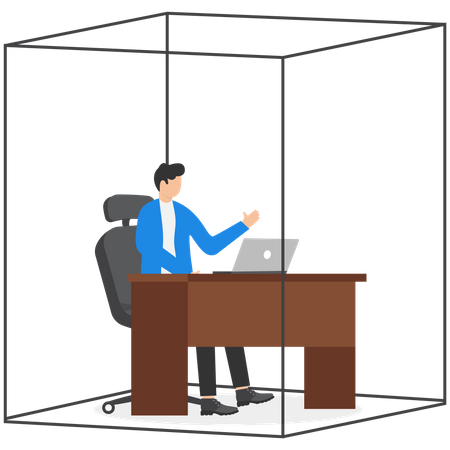 Office worker working with laptop in box  Illustration