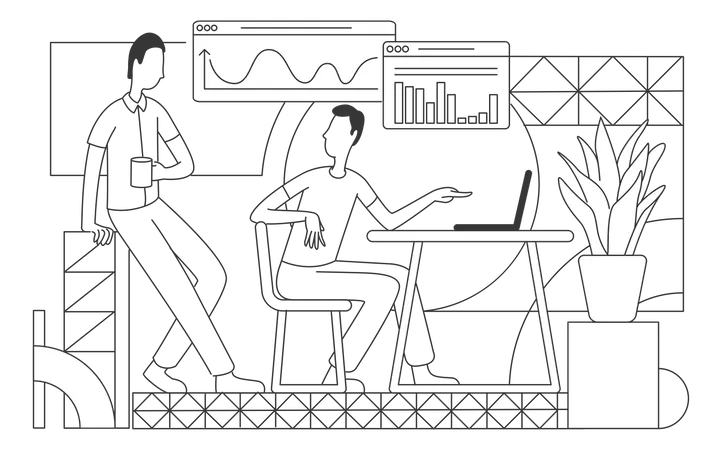 Office workers analyzing business statistics Illustration