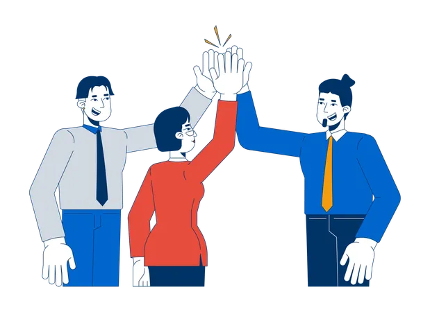 Office workers colleagues giving high five  Illustration