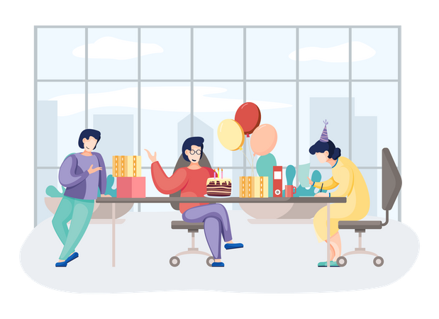 Office workers doing Birthday party at office  Illustration