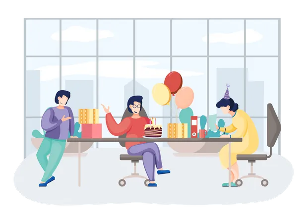 Office workers doing Birthday party at office  Illustration