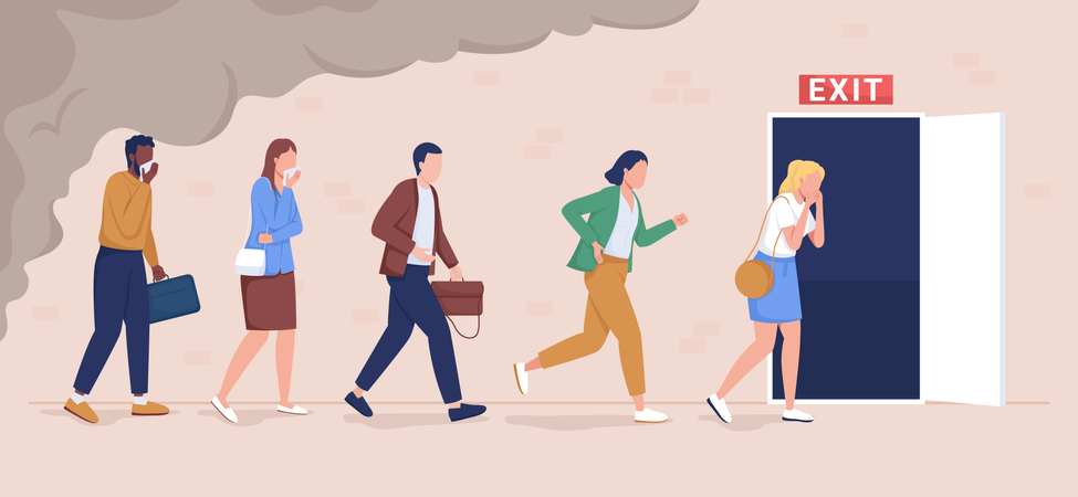 Office workers evacuation from building  Illustration