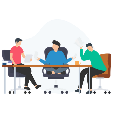Office workers exchanging documents and reacting to information  Illustration