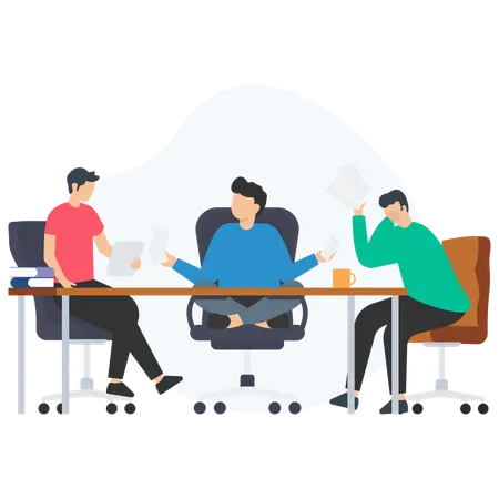 Office workers exchanging documents and reacting to information  Illustration