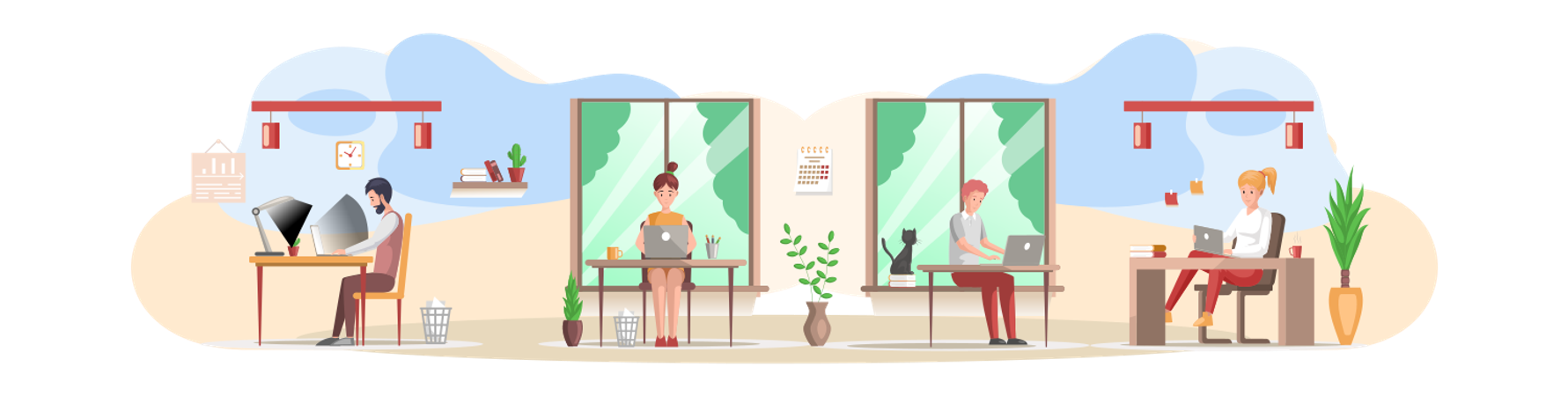 Office Workers Working At Office  Illustration