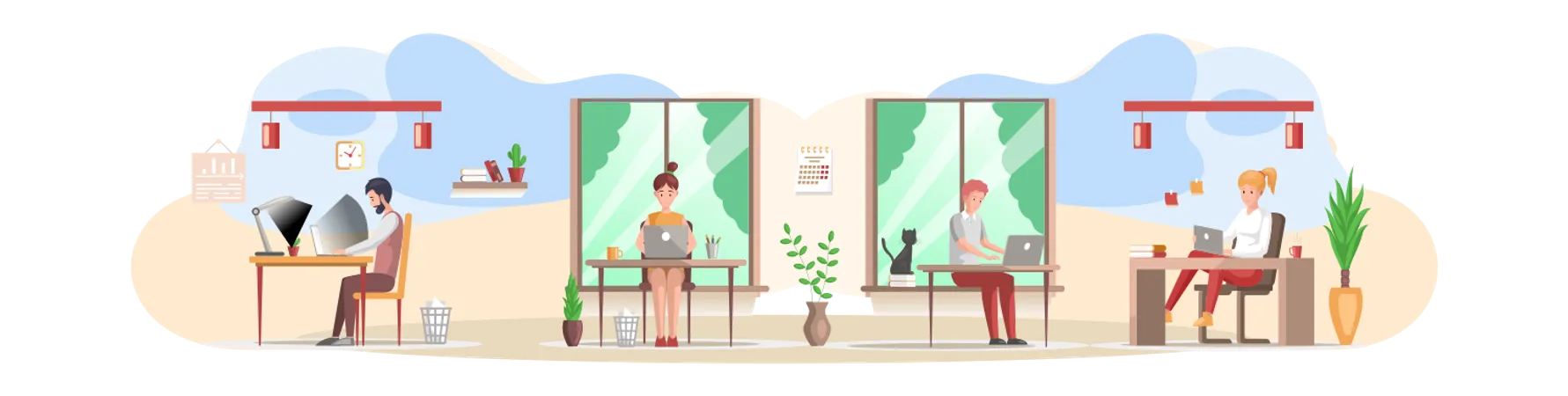 Office Workers Working At Office  Illustration