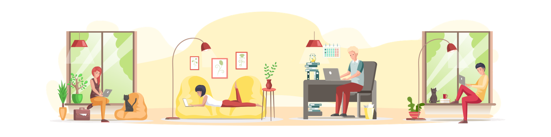 Office Workers Working From Home  Illustration