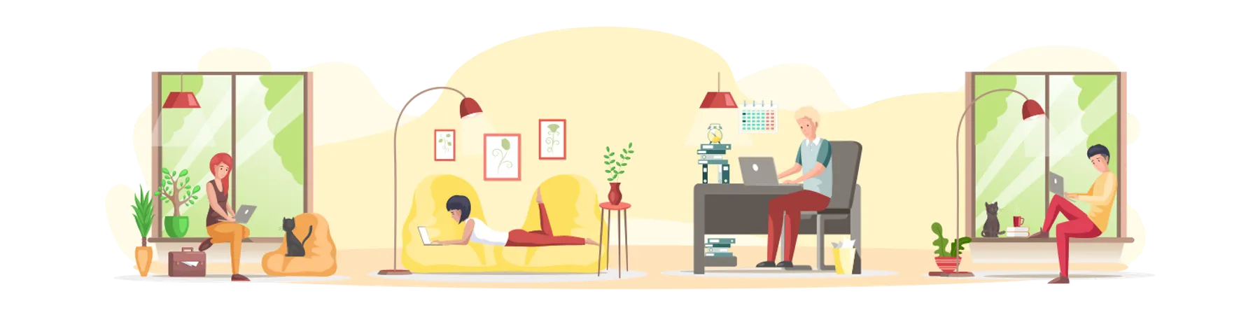 Office Workers Working From Home  Illustration