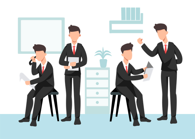 Office workers working in the company Illustration