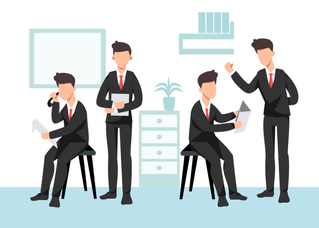 Office workers working in the company  Illustration