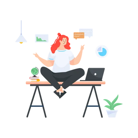 Female Having Office Yoga In Flat Illustration Illustration