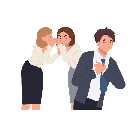 女性社員とショックを受ける男性同僚の間の職場ドラマ  イラスト