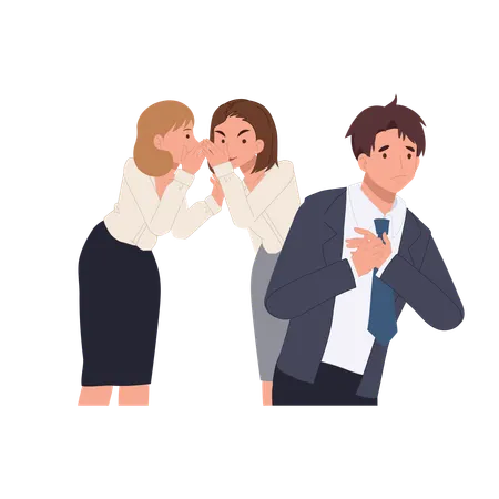 Office workplace drama between female employees and shocked male coworker  Illustration