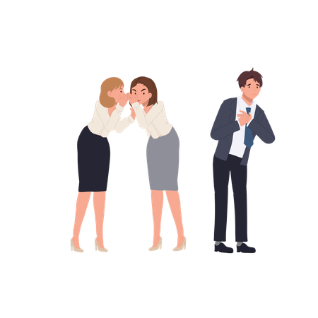 Office workplace drama between female employees and shocked male coworker  Illustration