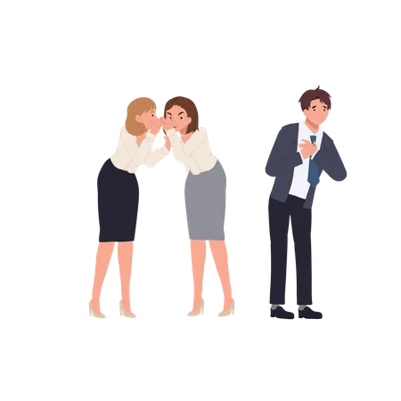 Office workplace drama between female employees and shocked male coworker  Illustration