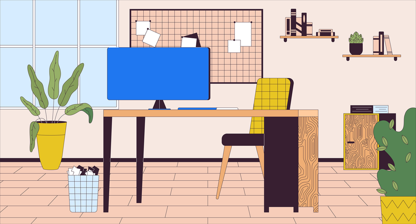 Office workplace with computer  Illustration