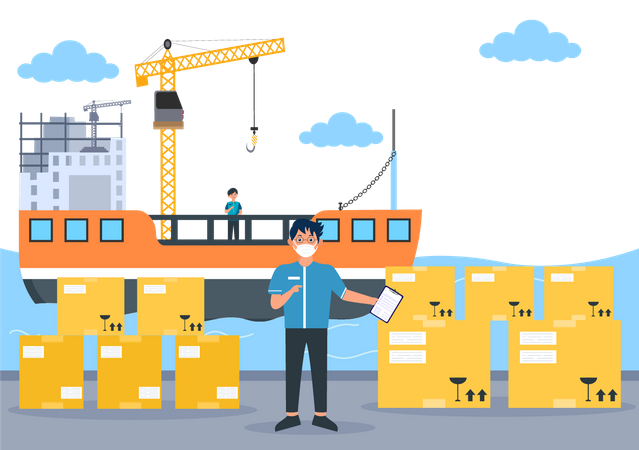 Officer checking cargo shipments  Illustration