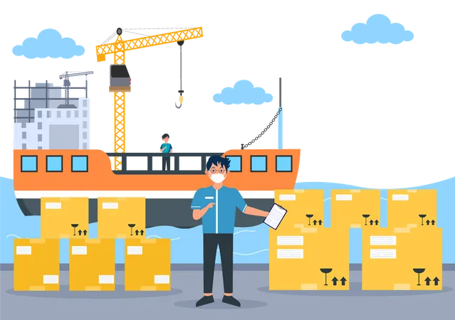 Officer checking cargo shipments  Illustration