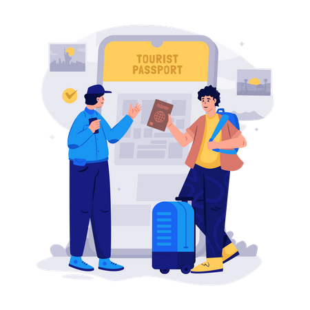 Officer Checking Passport of passenger Illustration