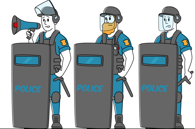 Officer Yell to Loudspeaker Ask to Stop Riot  Illustration