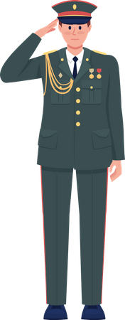 Offizier in voller Paradeuniform salutierend  Illustration