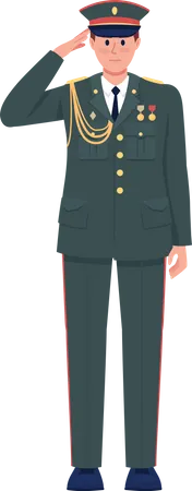 Offizier in voller Paradeuniform salutierend  Illustration