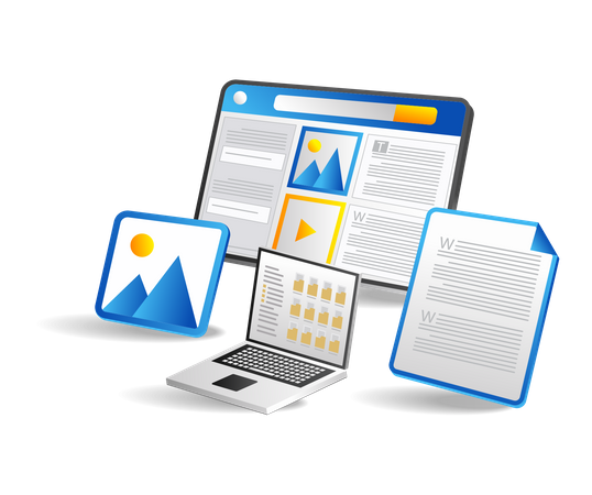 Öffnen vieler Datenordner auf dem Computer  Illustration