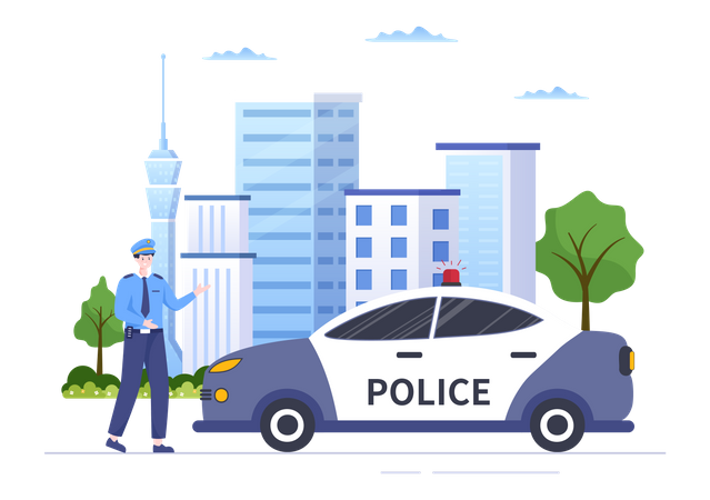 Oficial de policía con coche  Ilustración