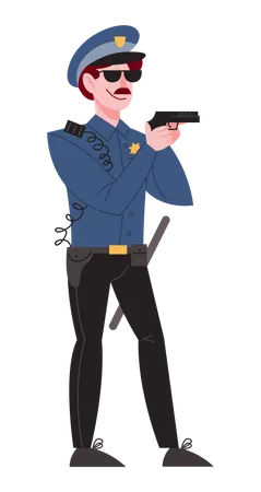 Oficial de policía masculino en uniforme sosteniendo un arma  Ilustración